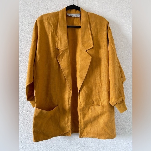 Nordstrom 100% Ramie Oversized Women’s Open Front Blazer P/ Small Mustard yellow - Picture 2 of 9